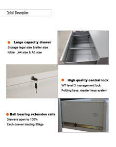 Màu xám-trắng 4 ngăn kéo Locker với khóa phím 4 ngăn kéo bên Tủ hồ sơ - Product Image 4