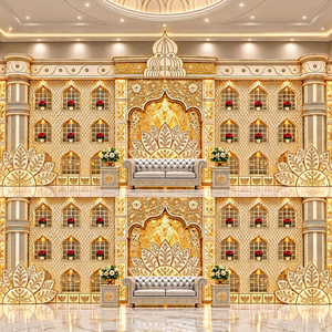 Telón de fondo de espejo para escenario de boda inspirado en la gran era mogol, escenario temático de espejo para bodas indias contemporáneas para recepción en interiores, EE. UU. - Product Image 1