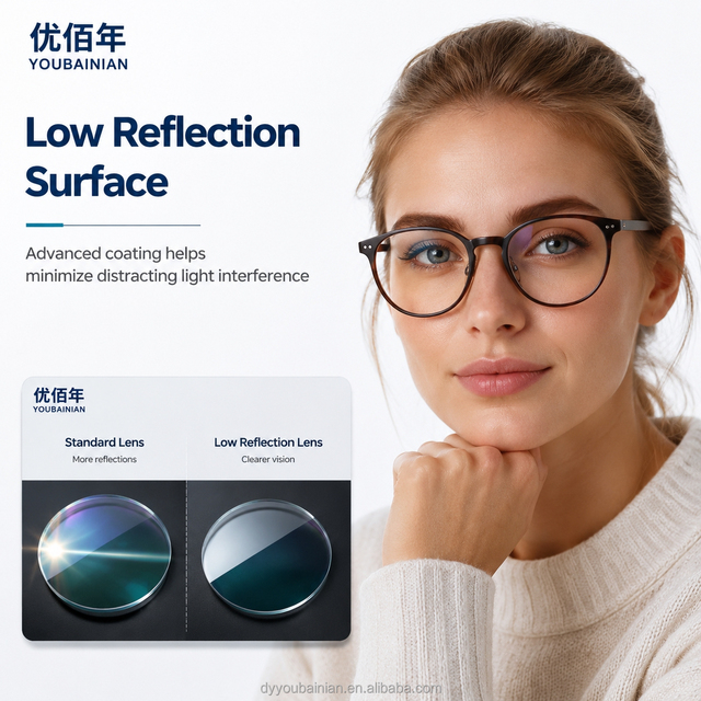 You Bainian 1.56 Single Vision Aspheric HMC UV380 Blue Cut Anti Blue Light Polycarbonate Resin Green HC Clear Two-piece Eyeglass