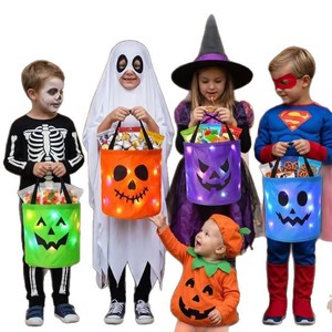 Nuova Borsa per Caramelle di <span class=keywords><strong>Halloween</strong></span> con Luci LED, Riutilizzabile a Forma di Zucca, Borsa per Bambini, Sacchetto Regalo per Feste di <span class=keywords><strong>Halloween</strong></span> - Product Image 3