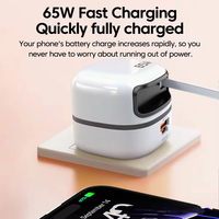 Chargeur rapide PD 65W avec câble rétractable, adaptateurs de voyage GaN, prend en charge la charge rapide Type-C pour les téléphones avec câble rétractable