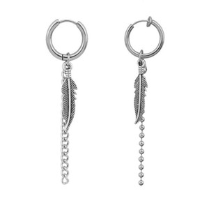 Mode chaude Kpop Stars acier inoxydable Vintage chaîne <span class=keywords><strong>plume</strong></span> pendentif boucles <span class=keywords><strong>d</strong></span>'oreilles pour hommes femmes - Product Image 5