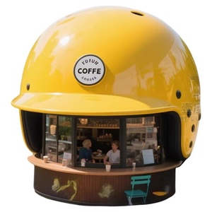 Escultura Personalizada Grande Temática de FRP para Cafetería, Quiosco Exterior Grande Personalizado, Carrito de Fibra de Vidrio, Quiosco de Café con Diseño de Casco - Product Image 2