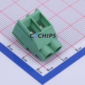 DB910R-6.35-2P-GN-S Screw Terminal Block Bent Lead Through Hole,P=6.35mm Connector 1x2P 6.35mm Green Right Angle Insert - Product Image 1