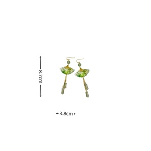 Style National chinois Transparent pliant <span class=keywords><strong>ventilateur</strong></span> vert bambou boucles d'oreilles femmes <span class=keywords><strong>ancien</strong></span> Style Hanfu mode - Product Image 5