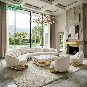 <span class=keywords><strong>Canapé</strong></span> d'angle incurvé de luxe, grand modèle, design moderne en forme de C, en tissu avec base en laiton doré, mobilier artistique pour grande villa - Product Image 2