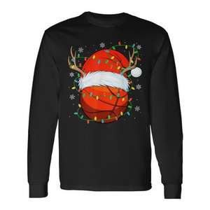Santa Basketball Ball Xmas Lights Camiseta navideña de manga larga con diseño de baloncesto - Product Image 1