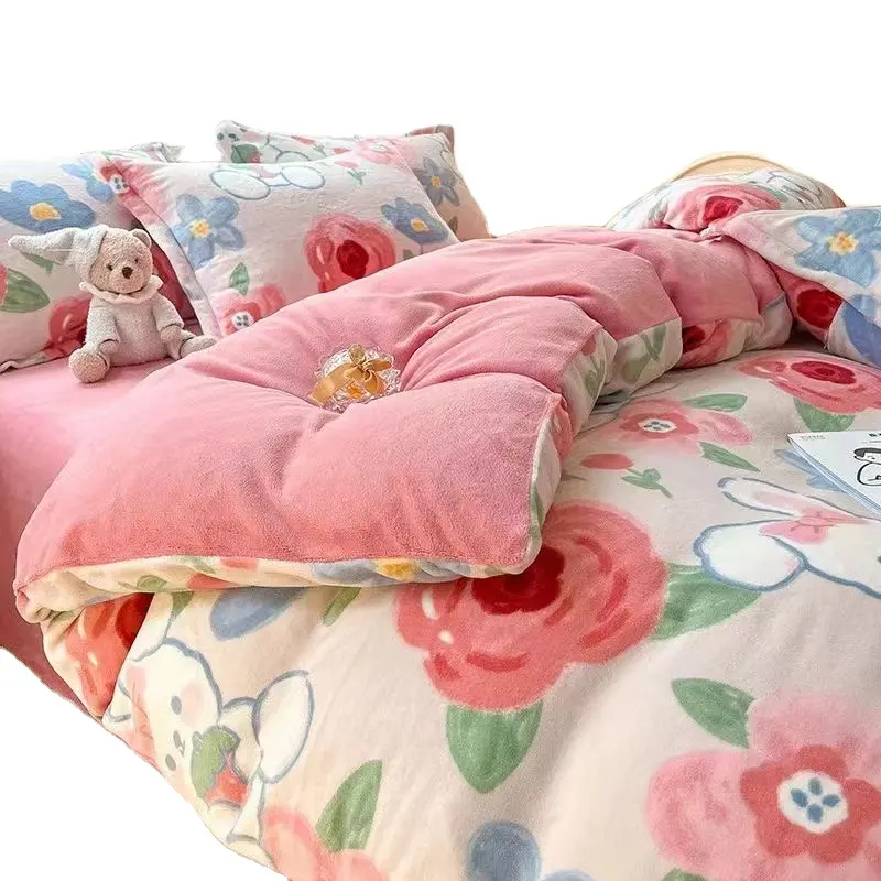 Cost-effective milk velvet four-piece set duvet cover bed sheet pillowcases bedding set