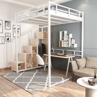 Lit mezzanine en fer de style nordique avec bureau et espace de rangement, design gain de place pour petit appartement, chambre, salon et hôtel, modèle ZS-2206092