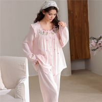 Ensembles de pyjamas décontractés en coton nuage personnalisés pour femmes, chemises de nuit douces à volants imprimées de fleurs pour l'automne et le printemps