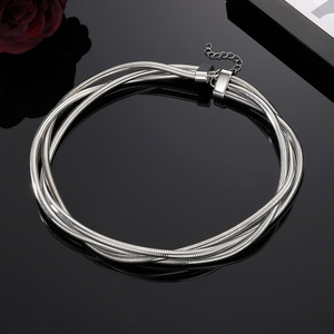 Collier ras du cou tressé à trois brins en métal, couleur or et argent, pour usage quotidien, unisexe, style européen et américain - Product Image 3