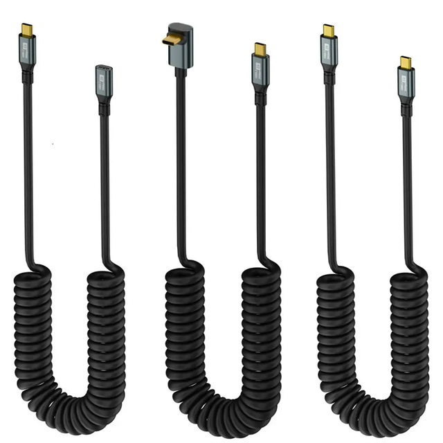 Type-C to C Spring Coiled Cable Support 20Gbps Data Transfer 8K60Hz Display USB C 100W Fast Charging Cord for Car Mobile Phone