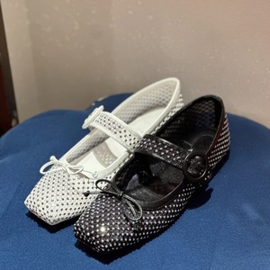 Sandali Casual <span class=keywords><strong>con</strong></span> Logo personalizzato in Mesh Mary Jane <span class=keywords><strong>con</strong></span> cinturino <span class=keywords><strong>con</strong></span> <span class=keywords><strong>fibbia</strong></span> scarpa da balletto traspirante <span class=keywords><strong>con</strong></span> punta quadrata completamente ingioiellata alla moda da donna - Product Image 4