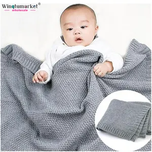 Couverture tricotée en coton pour bébé personnalisée, couverture pour enfants, literie de couleur unie, tricotée texturée, couverture d'emmaillotage douce pour bébé nouveau-né