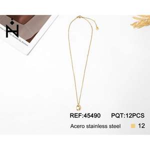 Collier en acier inoxydable avec diamants pour femmes, bijoux à la mode, 12 pièces, pendentifs à longue chaîne en acier doré - Product Image 1