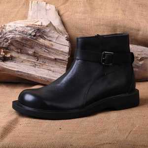 Bottines élégantes pour hommes en cuir de vachette, chaudes et confortables pour l'hiver, avec doublure en cuir véritable, design à lacets - Product Image 4
