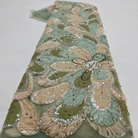 Tissu en velours appliqué 3D, broderie de robe de mariée européenne et américaine, tissu de robe à sequins et perles.