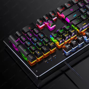 คีย์บอร์ดเกมมิ่งพีซีแบบมีไฟ RGB 104 ปุ่ม แผงโลหะผสมขัดเงาด้วยไฟฟ้า ตัวกลไกโลหะ สีดำ ตัวเลือกแกนสีฟ้า - Product Image 4