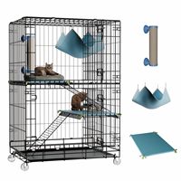 Cage pliable pour chat noir avec roulettes, griffoir intégré, hamac suspendu, coussins doux, rampe d'escalade, structure en fer