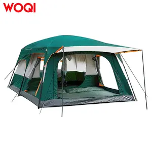 Woqi גדול במיוחד אוהל 12 אדם בקתה המשפחתית אוהלי 2 חדרים, ישר קיר 3 דלתות 3 חלון עם רשת עמיד למים, Dou