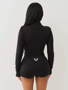 C1466レディースタイトフィッティング長袖ジャケットショーツスポーツ2ピースセット - Product Image 6