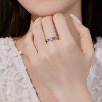 Dylam Minimaliste Femme Bleu Zircon Pierre Anneau Fine Jewelry Charm 925 Sterling Silver Love Heart Anneaux pour Femmes Fille Cadeau