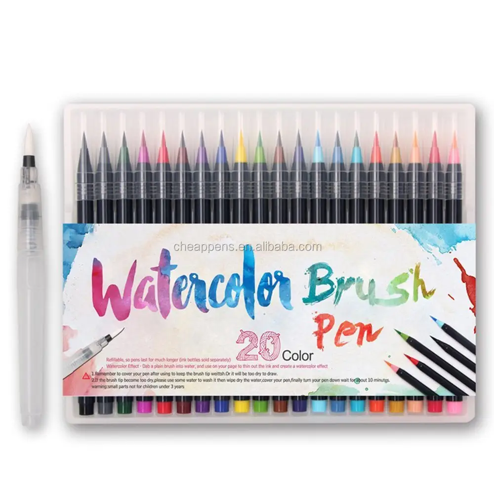 브러시 팁 페인팅 수채화 펜 하이 퀄리티 세트-20 컬러 + 1 워터 펜