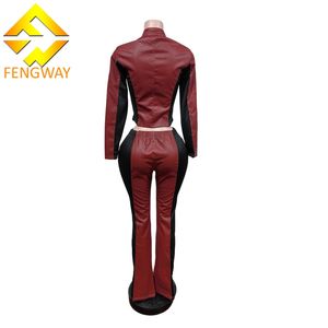 เสื้อแจ็คเก็ตหนัง2ชิ้นสำหรับผู้หญิงเสื้อครอปและกางเกงขายาวลำลองแนวสตรีท Y2K - Product Image 5