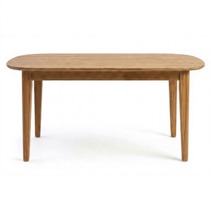Solid Teak Wood Scandinavian Eco-Friendly 6-Seater <b>Dining</b> <b>Table</b> Rounded Rectangle <b>Top</b> Faceted Apartment <b>Dining</b> Room Furniture - Product Image 1