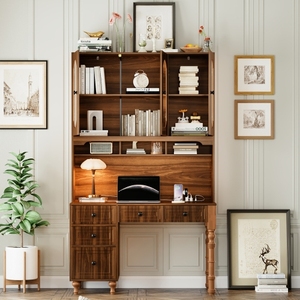 Escritorio Moderno Ecológico y Duradero con Puertos de Carga, Mueble de Oficina con Cajones, Estantería para Libros, Escritorio Ejecutivo para Computadora, MDF para el Hogar - Product Image 3