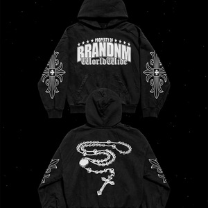Sudadera con Capucha de Algodón 100% de Lujo, Lavado Ácido con Pedrería, Unisex, Holgada, con Bolsillos, Estampado Otoñal, Gruesa - Product Image 3