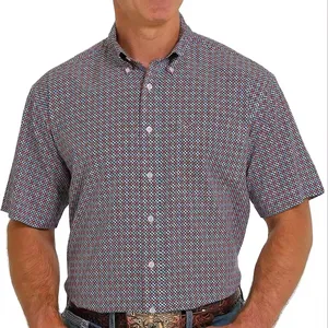 Broderie de haute qualité Chemises occidentales boutonnées à manches courtes pour hommes