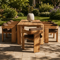 Ensemble de salle à manger moderne en teck pour l'extérieur, finition imperméable, résistant aux intempéries, table et fauteuils en bois massif - Mobilier de jardin et de terrasse haut de gamme pour