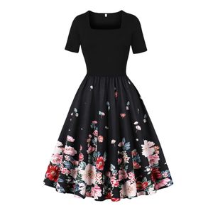 Vestido Retro A-List con Estampado Floral de Puntos, Cuello Cuadrado de Satén, Tirantes Finos, Cintura Natural, Largo hasta la Rodilla, Lavable - Product Image 5