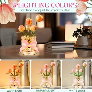 Romántico recargable Regalo de Cumpleaños pequeña Luz De noche decoración del hogar Base de <span class=keywords><strong>cristal</strong></span> regulable inalámbrico LED tulipán lámpara de mesa de lujo - Product Image 3