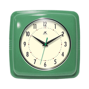 Infinity Instruments Reloj de pared Retro verde de 9 pulgadas Mid Century Modern Square Silent Quartz Sweep Banderas promocionales Banners - Product Image 1