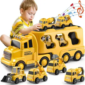 TEMI Construction Truck Toys for Boys 5-in-1 Friction Power Vehicle per Carrier Truck Toys for Kids Christmas Girls Car Toy
