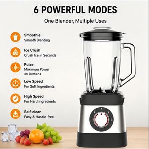 Nueva Licuadora de Mesa Eléctrica Automática de 350-1800W y 5 Velocidades, Vaso de Vidrio de 1.5L, Carcasa de Acero Inoxidable, para Preparar Smoothies - Product Image 3