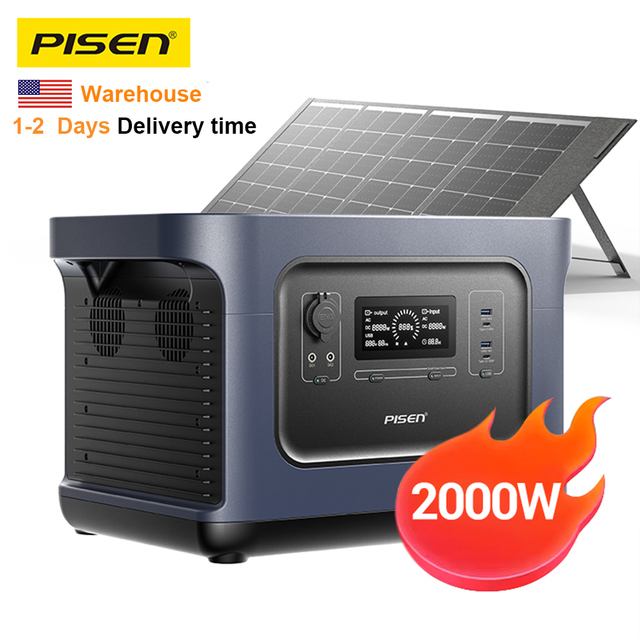 PISEN 2000W Outdoor Power Station Lifepo4 Portable Solar Generator 110v Power Station 2000w Energy Storage Battery Usa Warehouse