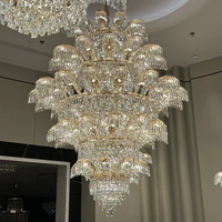 Lustre en cristal multi-niveaux sur mesure, luminaire suspendu de luxe pour hall d'hôtel, villa, plafond haut, salle de banquet