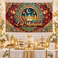 Spanduk Eid Mubarak Mandala Burgundy Emas Latar Belakang Islami Dekorasi Pesta Muslim Mewah Latar Belakang Foto Poliester