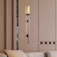 Applique Murale LED Moderne Minimaliste en Verre de l'Usine de Zhongshan, Lumière Chaude 3000K pour Salon, Hôtel, Couloir - Design à Bras Long