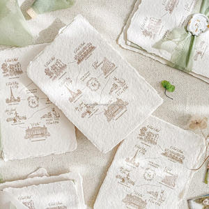 Cartes d'invitation de mariage personnalisées, faites à la main, en papier gaufré à bords festonnés, avec impression typographique, enveloppes vertes Saga, logo personnalisé - Product Image 1