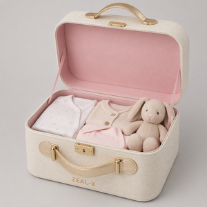 Caja de recuerdo para bebé de cartón y tela de lino crema reutilizable de alta gama, embalaje de papel rígido vacío para regalo de recién nacido, ropa de bebé - Product Image 1