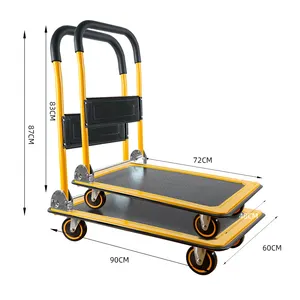 MillMiss 90*60cm 250kg Heavy Duty Yellow Logistics Handling Steel Hand Truck Mute Folding Platform Hand Cart Trolley