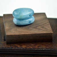 Pierre de Palmier en Aigue-marine Bleue Naturelle 30x22mm - Pierre de Naissance Ovale Lisse pour Soulagement de l'Anxiété et Pendentif de Collier