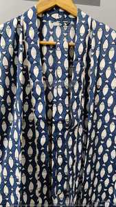 Bata Kimono de Algodón 100% para Mujer con Estampado de Bloques y Peces, Estilo Boho, Ideal para Festivales y Descanso - Product Image 4