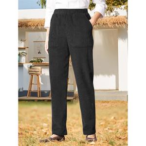 Pantalon droit décontracté pour femme en velours côtelé respirant, motif uni, taille mi-haute, coupe ample, avec poches latérales, idéal pour l'automne - Product Image 2