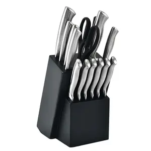 Juego de cuchillos de cocina de acero inoxidable, mango hueco de corte de seguridad personalizado, con tijeras y soporte de base
