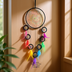 Acchiappasogni Angelina 18x70cm con Piume Arcobaleno, Decorazione da Parete in Stile Bohémien - Product Image 2